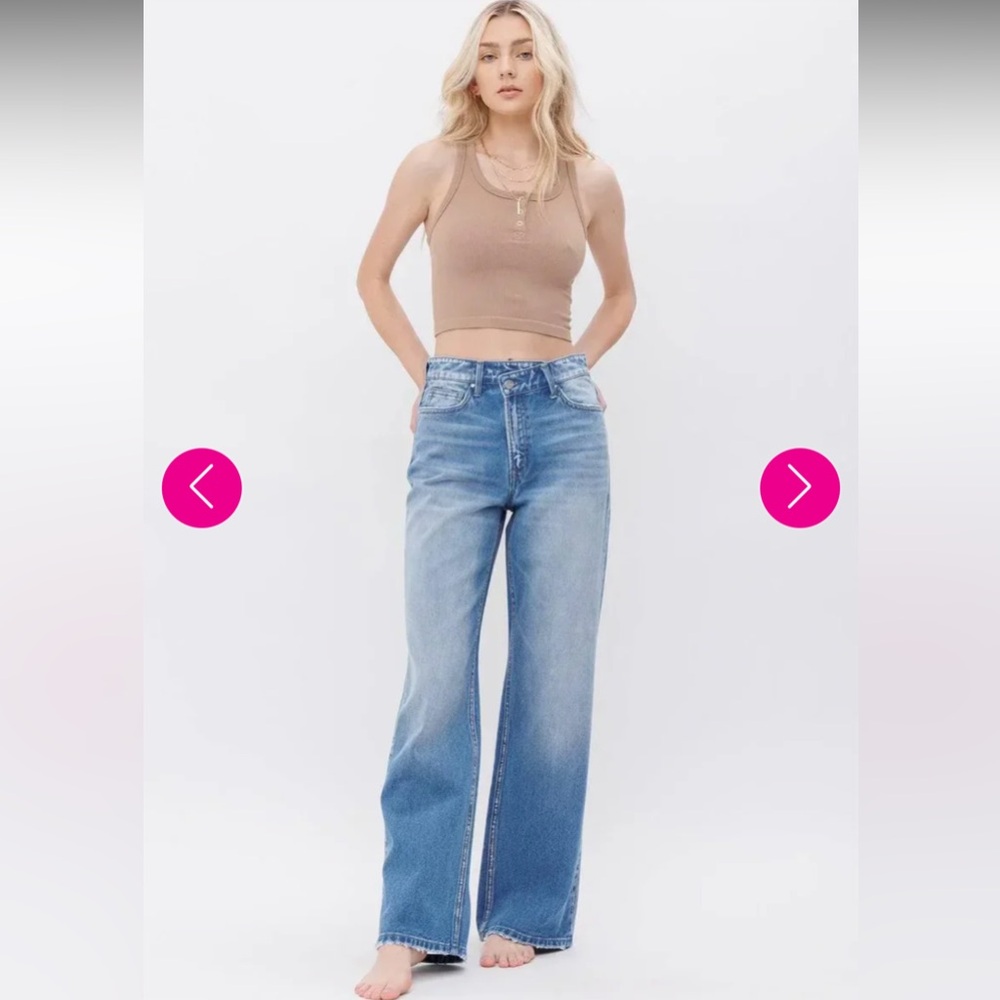 Micas Light Wash Super High Rise Cotton Crisscross Front‎ Wide Leg Jeans NWT XL